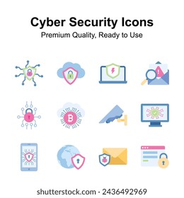 Conjunto de iconos de seguridad cibernética de calidad superior, listos para usar y descargar