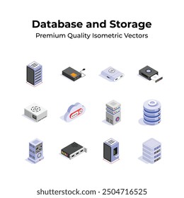 Premium quality database and storage isometric icons
