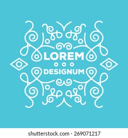 Premium quality elegant frame or monogram design template. Creative line art logo design elements with space for text or letters.Abstract white frame isolated on blue background. Vector illustration
