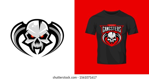 Premium quality esports gangster team mascot skull with horns vector logo set. Angry fighter sport logotype label illustration. Amazing gaming warrior hero character t-shirt print design bundle.