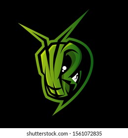 Premium quality esports team mascot grasshopper vector logo isolated emblem. Savage destroyer insect sport logotype label illustration. Amazing gaming warrior hero character t-shirt print design.