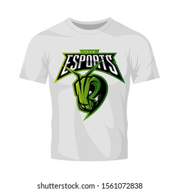 Premium quality esports team mascot grasshopper vector logo isolated emblem. Savage destroyer insect sport logotype label illustration. Amazing gaming warrior hero character t-shirt print design.