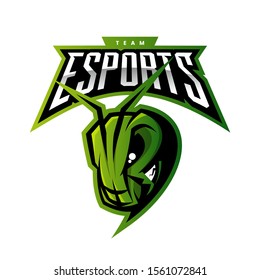 Premium quality esports team mascot grasshopper vector logo isolated emblem. Savage destroyer insect sport logotype label illustration. Amazing gaming warrior hero character t-shirt print design.