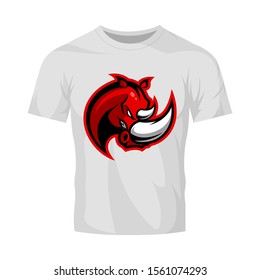 Premium quality esports team mascot rhino vector logo isolated emblem. Savage wild animal sport logotype label illustration. Amazing gaming warrior hero character t-shirt badge print design.