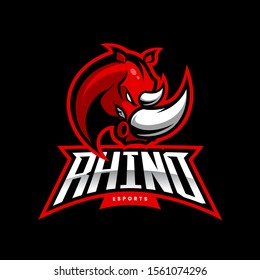 Premium quality esports team mascot rhino vector logo isolated emblem. Savage wild animal sport logotype label illustration. Amazing gaming warrior hero character t-shirt badge print design.