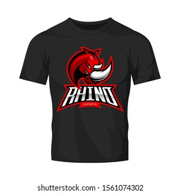Premium quality esports team mascot rhino vector logo isolated emblem. Savage wild animal sport logotype label illustration. Amazing gaming warrior hero character t-shirt badge print design.