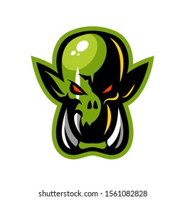 Premium quality esports team mascot ork vector logo isolated emblem. Savage wild destroyer sport logotype label illustration. Amazing gaming warrior hero character t-shirt badge print design.