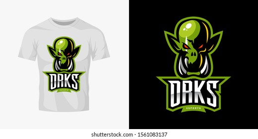 Premium quality esports team mascot ork vector logo isolated emblem set. Savage wild destroyer sport logotype label illustration. Amazing gaming warrior hero character t-shirt badge print design.