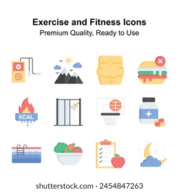 Premium quality flat style icons of exercise and fitness, ready to use in websites and mobile apps