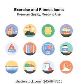 Premium quality flat style icons of exercise and fitness, ready to use in websites and mobile apps