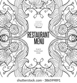 Premium quality floral linear frame for restaurant menu with typography design. Lot of elements luxury restaurant menu decoration. FLoral Menu frame vector illustration. 