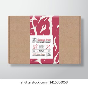 Premium Quality Goatling Fillets Craft Cardboard Box. Abstract Vector Meat Paper Container Label Cover. Packaging Design. Modern Typography and Hand Drawn Goat Silhouette Background Layout. Isolated