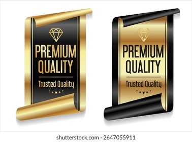 Premium Quality Gold Badge – Elegant Black and Gold Label on White Background

