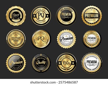 Premium quality gold and black badge and emblem collection stock illustration