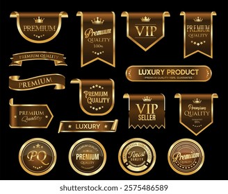 Premium quality gold and black badge and emblem collection stock illustration