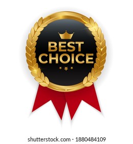 Premium Quality Gold Medal Badge. Label Best Choice Isolated on White Background. Vector Illustration