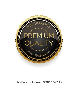 Premium quality golden badge isolated on white background 