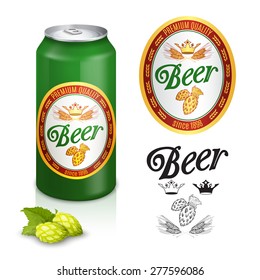 Premium quality golden crowns beer brand emblem design for cans and bottles labels abstract isolated vector illustration