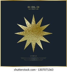 Premium quality golden label Gold sign. Shiny, luxury badge. Best choice, price. Limited edition. Foil Sale sticker. Logo of trendy star shape. Sunburst design elements. Gold postal stamp and postmark