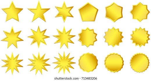 Premium quality golden label over white background.Gold Sign Shiny Luxury Badge. Best Choice, Price. Limited Edition, Sale sticker. Logo Collection of trendy stars shapes. Sunburst design elements set