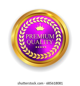 Premium Quality Golden Medal Icon Seal  Sign Isolated on White Background. Vector Illustration EPS10