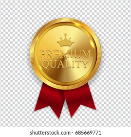 Premium Quality Golden Medal Icon Seal  Sign Isolated on White Background. Vector Illustration EPS10