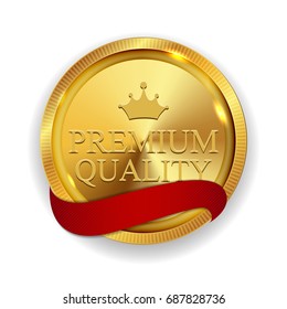 Premium Quality Golden Medal Icon Seal  Sign Isolated on White Background. Vector Illustration EPS10