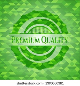 Premium Quality green emblem with triangle mosaic background. Vector Illustration. Detailed.