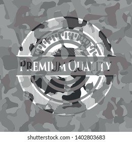 Premium Quality grey camouflaged emblem. Vector Illustration.