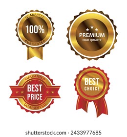 Premium-Qualität, Garantieschein, beste Wahl und bester Preis, 3D-Stempel, goldene Abzeichen und Etiketten, silberne und glänzende Premium-Abzeichen, Vektor-Design-Vorlage