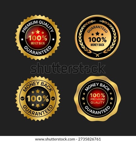 Premium Quality Guarantee Label and Badge Set with 100% Guaranteed Money Back Assurance Design