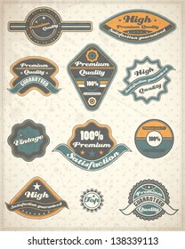 Premium quality and guarantee label collection on old paper
