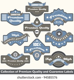 Premium quality and guarantee label collection