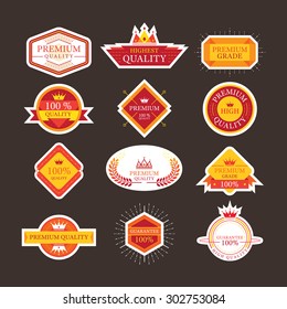 Premium Quality Guarantee Labels and Badges, Flat Design Style