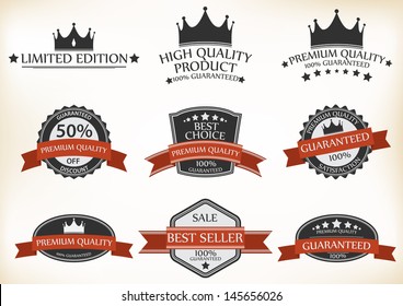 Premium Quality and Guarantee Labels with retro vintage style design