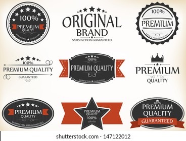 Premium Quality and Guarantee Labels with retro vintage style 
