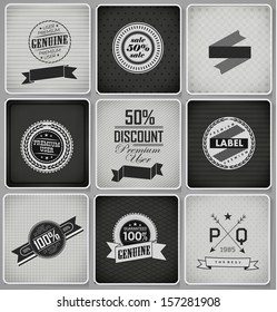 Premium Quality, Guarantee and sale Labels  and typography design  with old paper