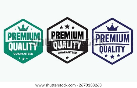 Premium Quality Guaranteed badges in vibrant colors perfect for branding, marketing, and product labels, conveying trust and excellence