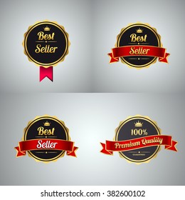 Premium quality guaranteed golden label. Best seller golden badge, Vector label set