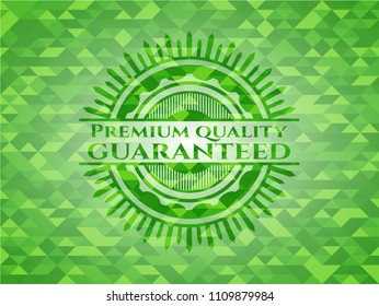 Premium Quality Guaranteed green emblem with triangle mosaic background