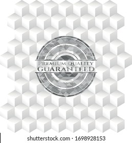 emblema gris garantizado de calidad superior. Vintage con fondo blanco de cubo geométrico
