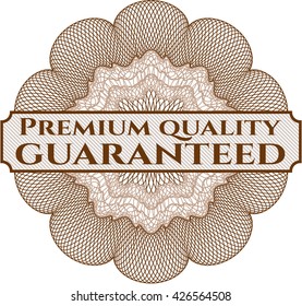 Calidad Premium Garantizada dentro del emblema o rosette del estilo del dinero