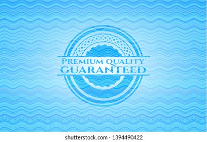 Premium Quality Guaranteed light blue water wave emblem. Vector Illustration. Detailed.