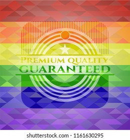 Premium Quality Guaranteed on mosaic background with the colors of the LGBT flag