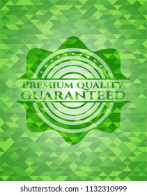 Premium Quality Guaranteed realistic green emblem. Mosaic background