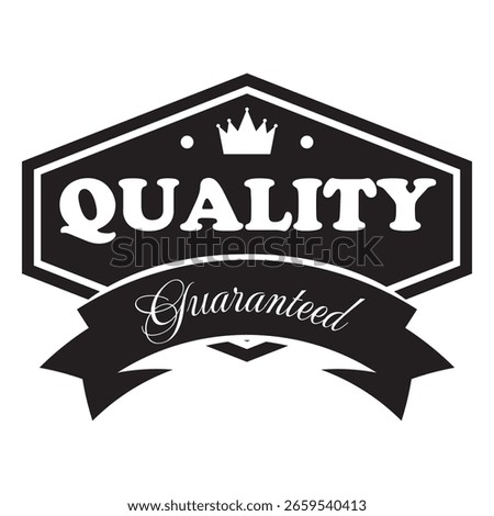 Premium quality guaranteed vector icon. Best choice badge with crown and ribbon. Achievement medal black silhouette. Preferred business symbol and promotion label. Exclusive seal emblem vintage style