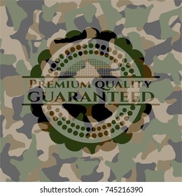 Premium Quality Guaranteed written on a camouflage texture