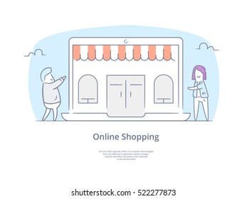 Premium Quality Hand drawn Line Icon And Concept Set: Shopping people with bags characters, Online Shopping Concept.