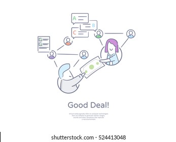 Premium Quality Hand drawn Line Icon And Concept Set: Business acquisition deal. Social networks.