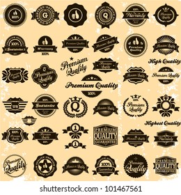 Premium Quality, High quality and Guarantee Labels retro vintage style design. 100% vector sign set.